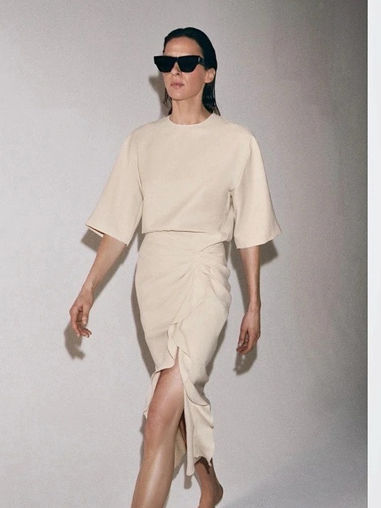 Zara Dresses & Skirts - Zara ZW Collection Midi Dress with Ruffles Cream